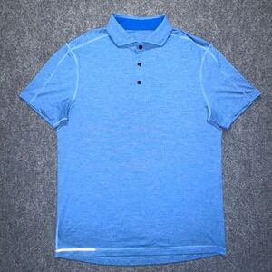 Lululemon Men Blue Golf Athletic Short Sleeve Polo Shirt‎ Refective Trim